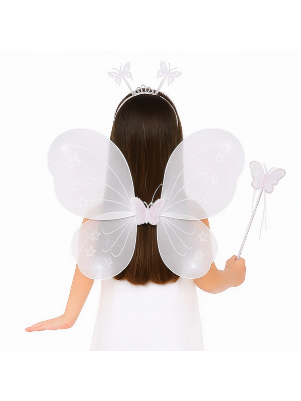 Beyaz Kelebek Kız Seti – 50 Cm Kelebek Kanadı, Taç Ve Asa&hellip;