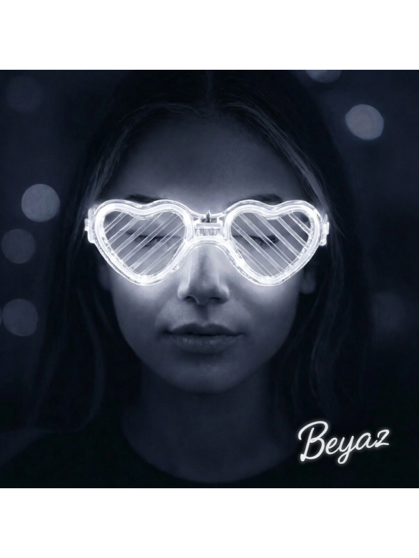 Beyaz Led Işıklı Kalp Gözlük – 3 Modlu Parti & Glow Gözlüğü&hellip;
