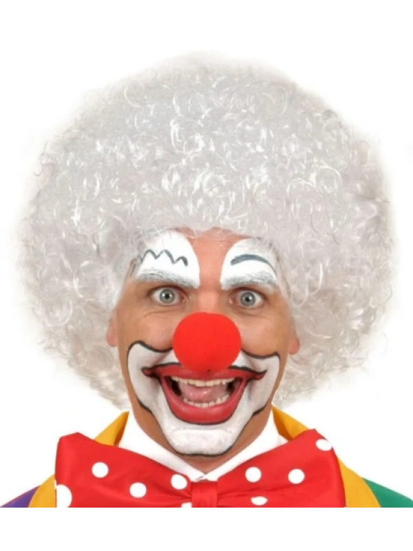 Beyaz Renk Kıvırcık Afro Bonus Peruk Saç Ve Kırmızı Sünger Burun S&hellip;