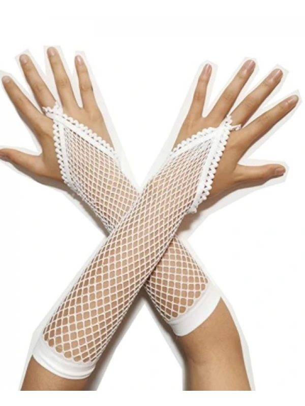 Beyaz Renk Parmak Arası File Örgü Eldiven 26 Cm&hellip;