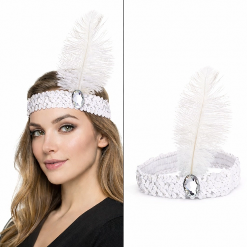 Beyaz Tüylü Retro Çarliston Saç Bandı - 70-80-90’lar Parti Tacı Beyaz Tüylü Retro Çarliston Saç Bandı - 70-80-90’lar Parti Tacı