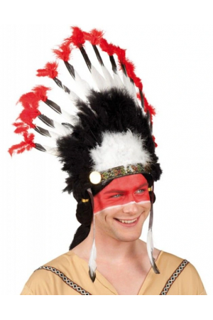 Beyaz Tüylü Siyah Kırmızı Büyük Hintli Kızılderili Başlığı&hellip;