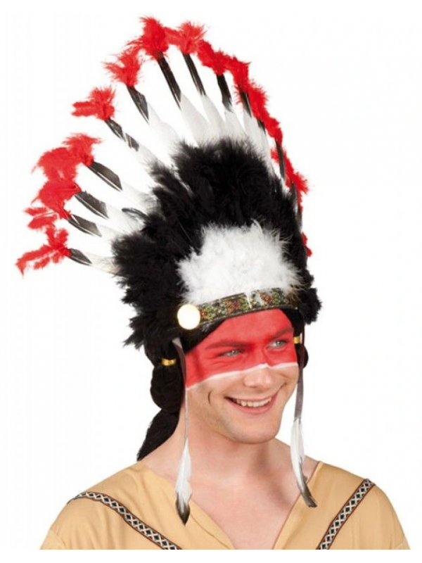 Beyaz Tüylü Siyah Kırmızı Büyük Hintli Kızılderili Başlığı&hellip;