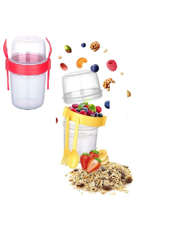 Çift Hazneli - Çatal Kaşıklı Portatif Müsli -atıştırmalık Kabı … Çift Hazneli - Çatal Kaşıklı Portatif Müsli -atıştırmalık Kabı …