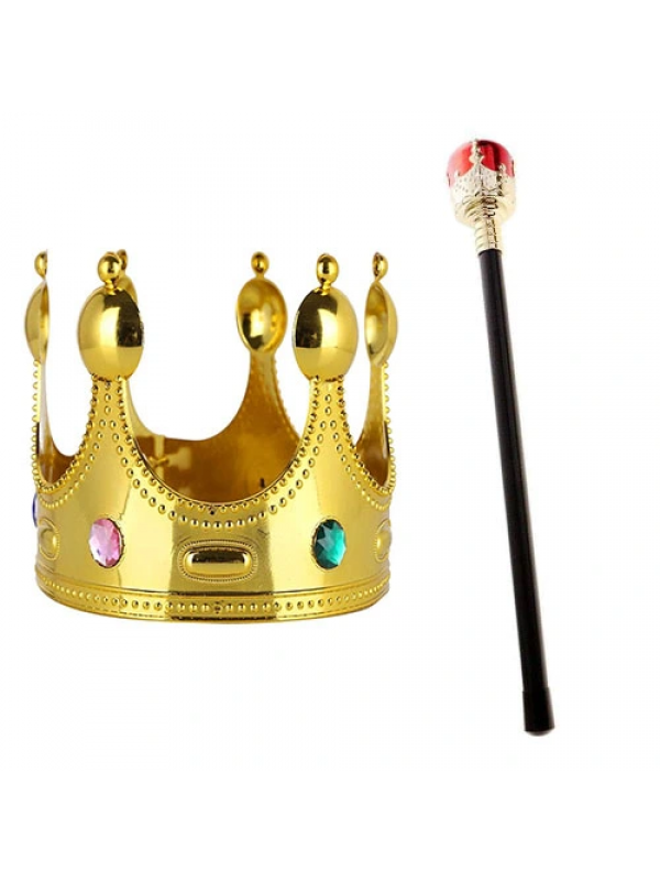 Çocuk Boy Altın Renk Kral Tacı Ve Kırmızı Topuzlu Kral Asası&hellip;
