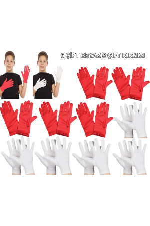 Çocuk Gösteri Eldiven Seti – 5 Çift Beyaz & 5 Çift Kırmızı&hellip;