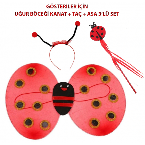 Çocuk Gösteri İçin Uğur Böceği Kanat + Taç + Asa 3'lü Kostüm Seti
