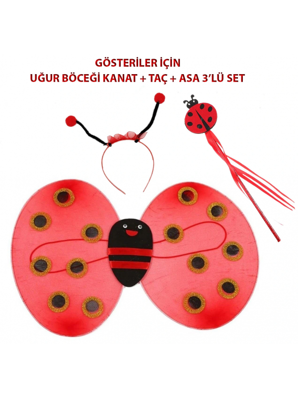 Çocuk Gösteri İçin Uğur Böceği Kanat + Taç + Asa 3'lü Kos&hellip;
