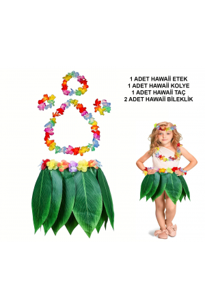 Çocuk Hawaii Kostüm Seti - Yaprak Etek & Hawaii Set - 5 Parça&hellip;