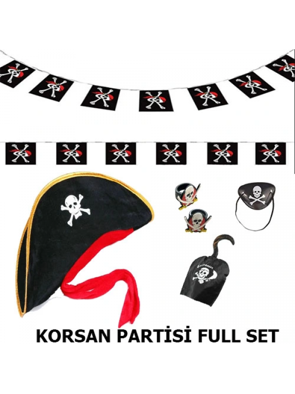 Çocuk Korsan Şapkası + Kancası + Göz Bandı + 2 Adet Yüzük + Afiş &hellip;