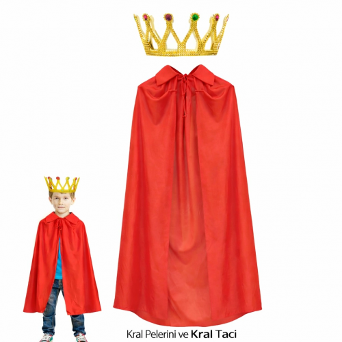Çocuk Kral Pelerini Ve Kral Tacı Kostüm Seti Çocuk Kral Pelerini Ve Kral Tacı Kostüm Seti