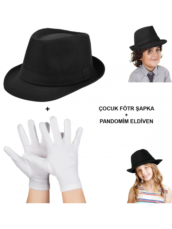 Çocuk Sahne Performans Seti – Gösteri Fötr Şapka Ve Eldiven&hellip;