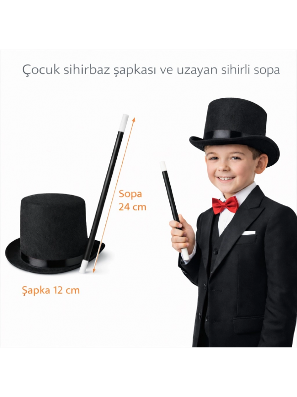 Çocuk Sihirbaz Şapkası Ve Uzayan Yaylı Sihirli Sopa Seti&hellip;