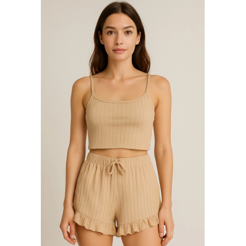 Crop Takım - Askılı Crop Takım Likralı Bej (xl) Crop Takım - Askılı Crop Takım Likralı Bej (xl)