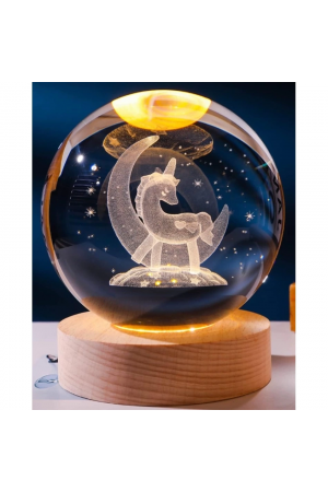 Dekoratif Ay İçinde Unicorn Tasarımlı Ahşap Altlıklı Işıklı …