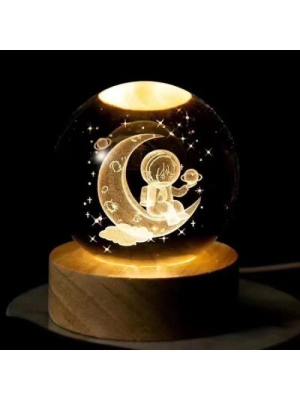 Dekoratif Ay Üstünde Astronot Tasarımlı Ahşap Altlıklı Işıklı Ca&hellip;
