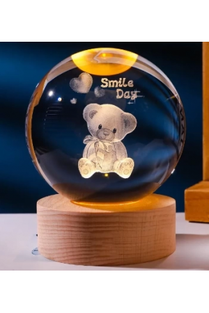 Dekoratif Ayıcık Tasarımlı Ahşap Altlıklı Işıklı Cam Küre B…