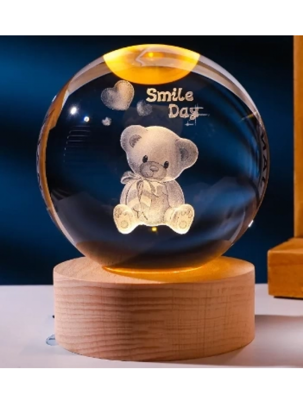 Dekoratif Ayıcık Tasarımlı Ahşap Altlıklı Işıklı Cam Küre Büy�&hellip;