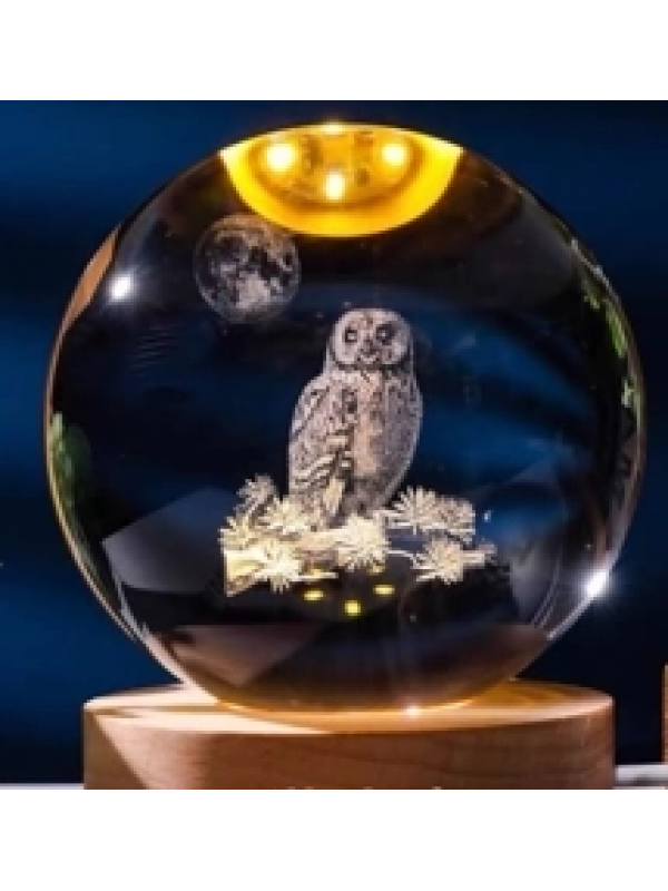 Dekoratif Baykuş Tasarımlı Ahşap Altlıklı Işıklı Cam Küre Büyü&hellip;