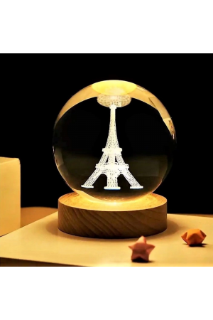 Dekoratif Eyfel Kulesi Tasarımlı Ahşap Altlıklı Işıklı Cam Kü…