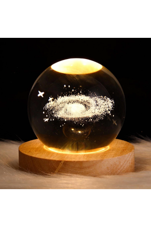 Dekoratif Samanyolu Tasarımlı Ahşap Altlıklı Işıklı Cam Küre …