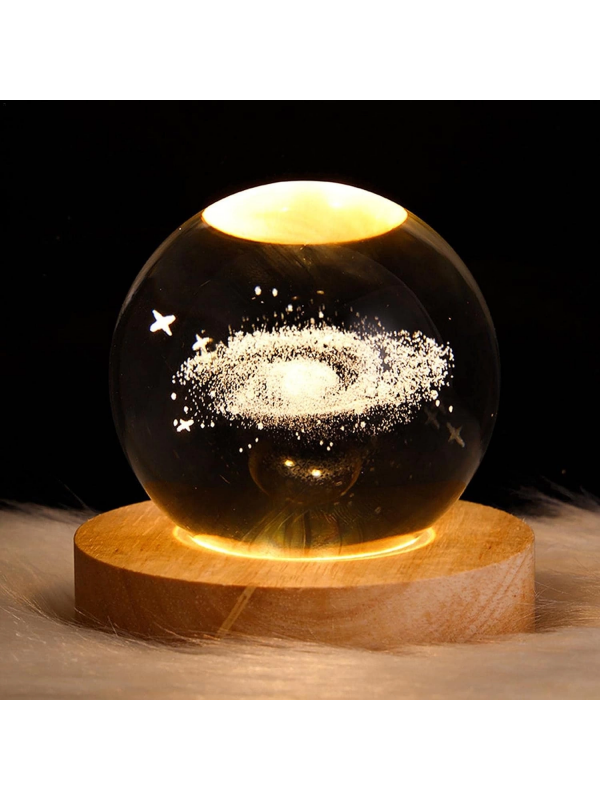 Dekoratif Samanyolu Tasarımlı Ahşap Altlıklı Işıklı Cam Küre Cam:&hellip;