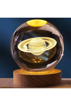 Dekoratif Satürn Tasarımlı Ahşap Altlıklı Işıklı Cam Küre Ca…