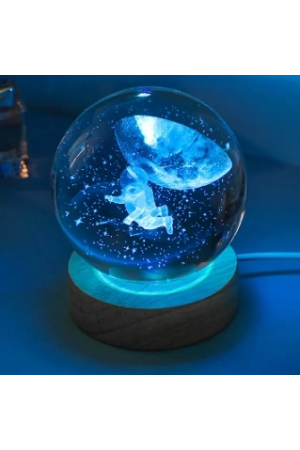 Dekoratif Uçan Astronot Tasarımlı Ahşap Altlıklı Işıklı Cam K…