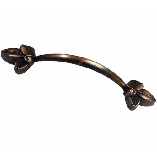 Dekoratif Zamak Yaprak Kulp - 96mm, Eskitme, 1 Adet