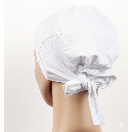 Dikişsiz Bağlamalı Tesettür Bone - Bağlamalı Bandana Beyaz