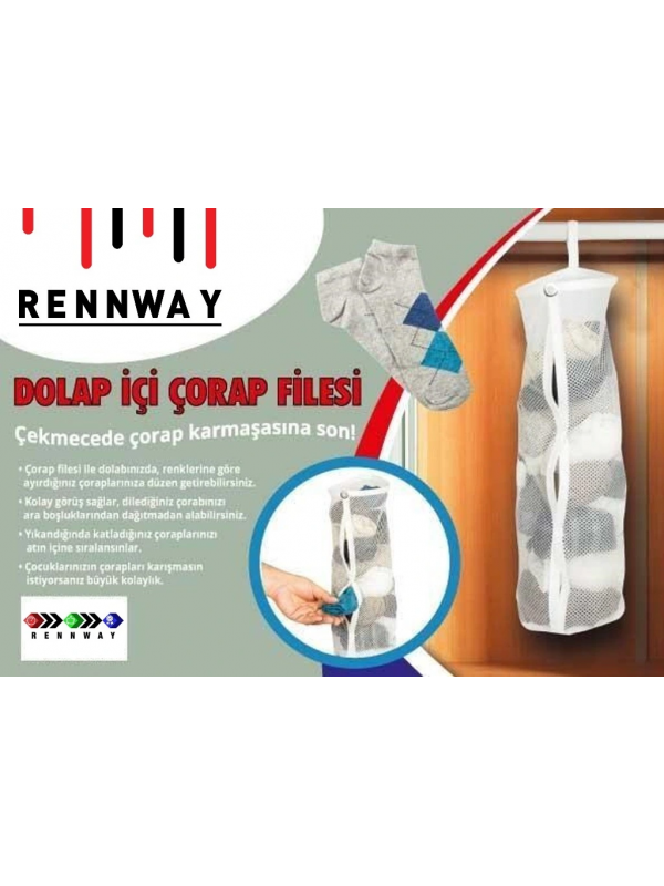 Dolap İçi Asılabilir Temiz Çorap Düzenleyici Çorap Filesi Askılık&hellip;