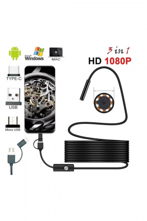 Endoskop 3 İn 1 Yılan Kamera Usb Micro Usb Type-c 20 Metre Sert Kablo…