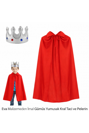 Eva Malzemeden Gümüş Yumuşak Kral Tacı Ve Kırmızı Pelerin Seti… Eva Malzemeden Gümüş Yumuşak Kral Tacı Ve Kırmızı Pelerin Seti…
