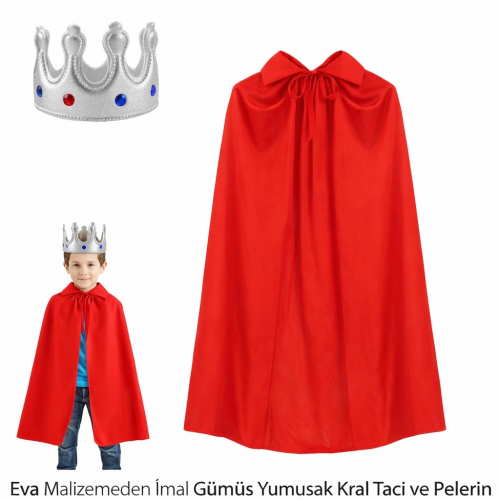 Eva Malzemeden Gümüş Yumuşak Kral Tacı Ve Kırmızı Pelerin Seti Eva Malzemeden Gümüş Yumuşak Kral Tacı Ve Kırmızı Pelerin Seti