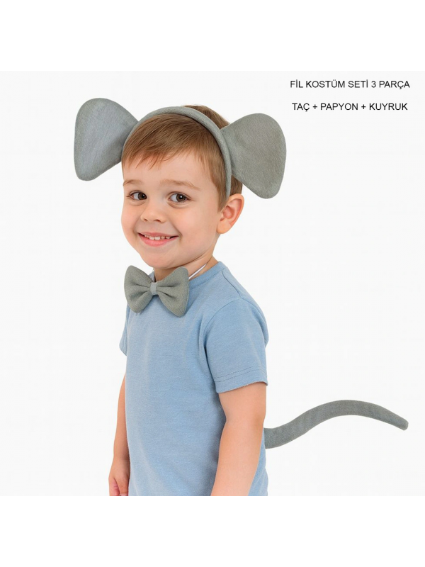 Fil Kostümü Aksesuar Seti 3 Lü - Taç Papyon Kuyruk&hellip;