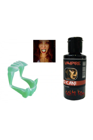 Fosforlu Çift Damak Takma Vampir Dişi Ve 50 Gr Tiyatro Kanı&hellip;