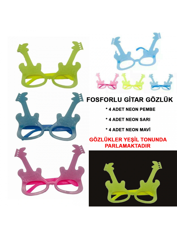 Fosforlu Gitar Model Glow Parti Gözlüğü Karanlıkta Yanan Gözlükler &hellip;