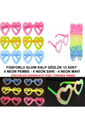 Fosforlu Kalp Model Glow Parti Gözlüğü Karanlıkta Yanan Gözlükler 1&hellip;