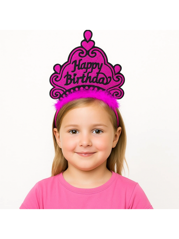 Fuşya Happy Birthday Prenses Tacı – Doğum Günü Taç Aksesuarı&hellip;