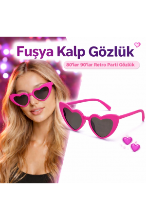 Fuşya Pembe Retro Kalp Gözlük – 80’ler 90’lar Stil Parti Gözlü�&hellip;