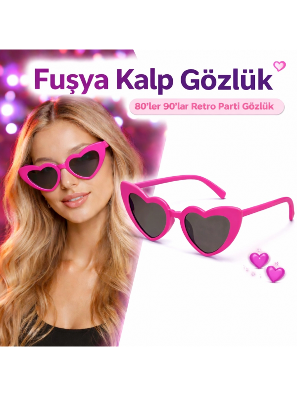 Fuşya Pembe Retro Kalp Gözlük – 80’ler 90’lar Stil Parti Gözlü�&hellip;