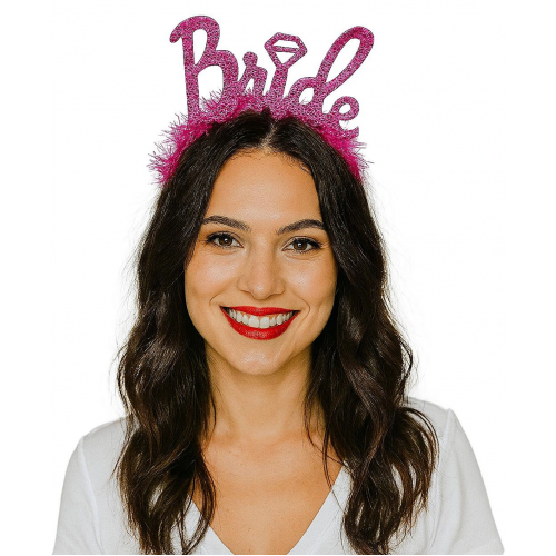 Fuşya Renk Bekarlığa Veda İtalik Yazı Alyanslı Bride Taç