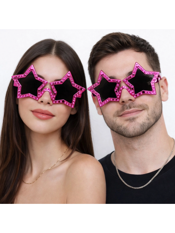 Fuşya Renk Disko Yıldızı Retro Parti Gözlüğü 16x7 Cm&hellip;