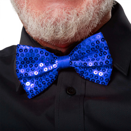 Gece Işıltısı Mavi Payetli Pullu Papyon 7x2 Cm Gece Işıltısı Mavi Payetli Pullu Papyon 7x2 Cm