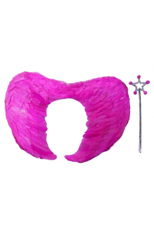 Gerçek Tüylü Katlanabilir Çocuk Pembe Melek Kanadı Ve Asa Seti 40x55 &hellip;