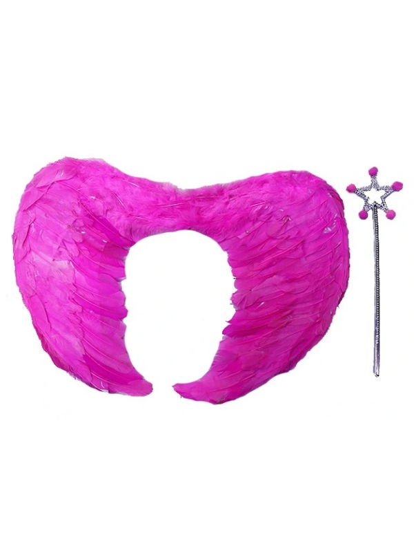 Gerçek Tüylü Katlanabilir Çocuk Pembe Melek Kanadı Ve Asa Seti 40x55 &hellip;
