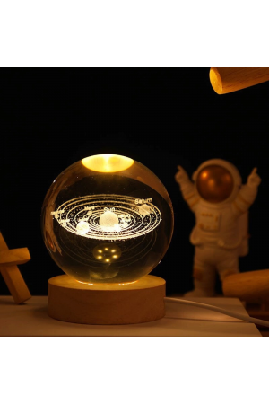 Gezegenler Temalı Ahşap Altlıklı Işıklı Cam Küre…