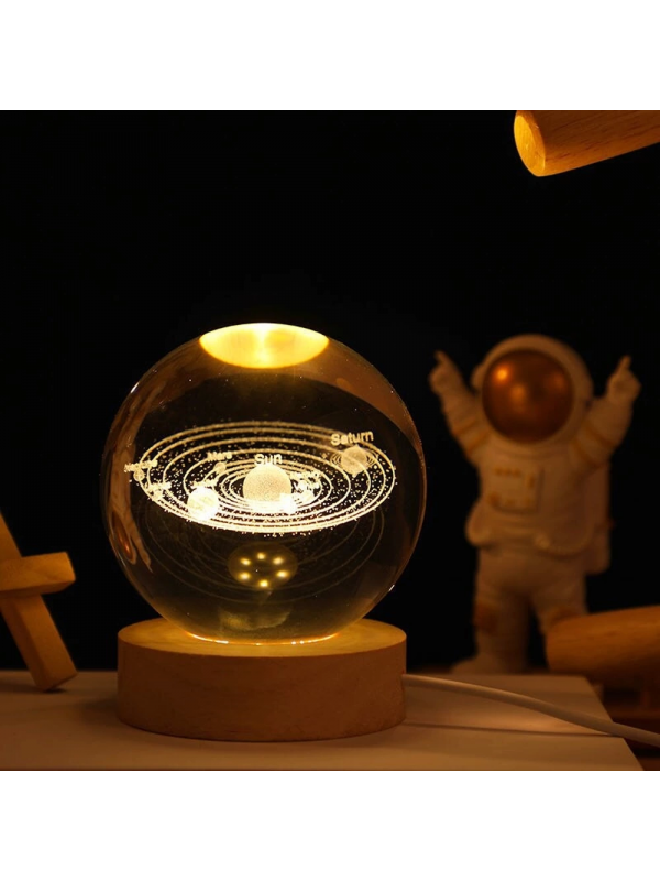 Gezegenler Temalı Ahşap Altlıklı Işıklı Cam Küre&hellip;