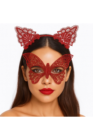 Gösterişli Kırmızı Dantel Maske Ve Taç Seti 7 No – Masquerade Ve D&hellip;