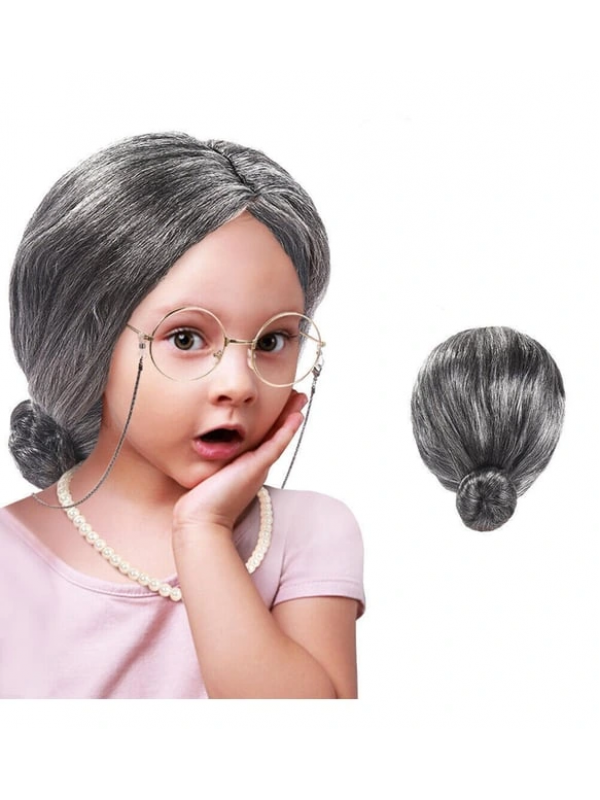 Gri Renk Yaşlı Peruğu Takma Saç Büyükanne Peruğu Yetişkin Çocuk U&hellip;